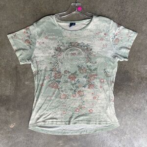 RARE 2000s BOHO INDIE FLORAL GREEN Y2k 2000s STYLE SHORT SLEEVE TEE